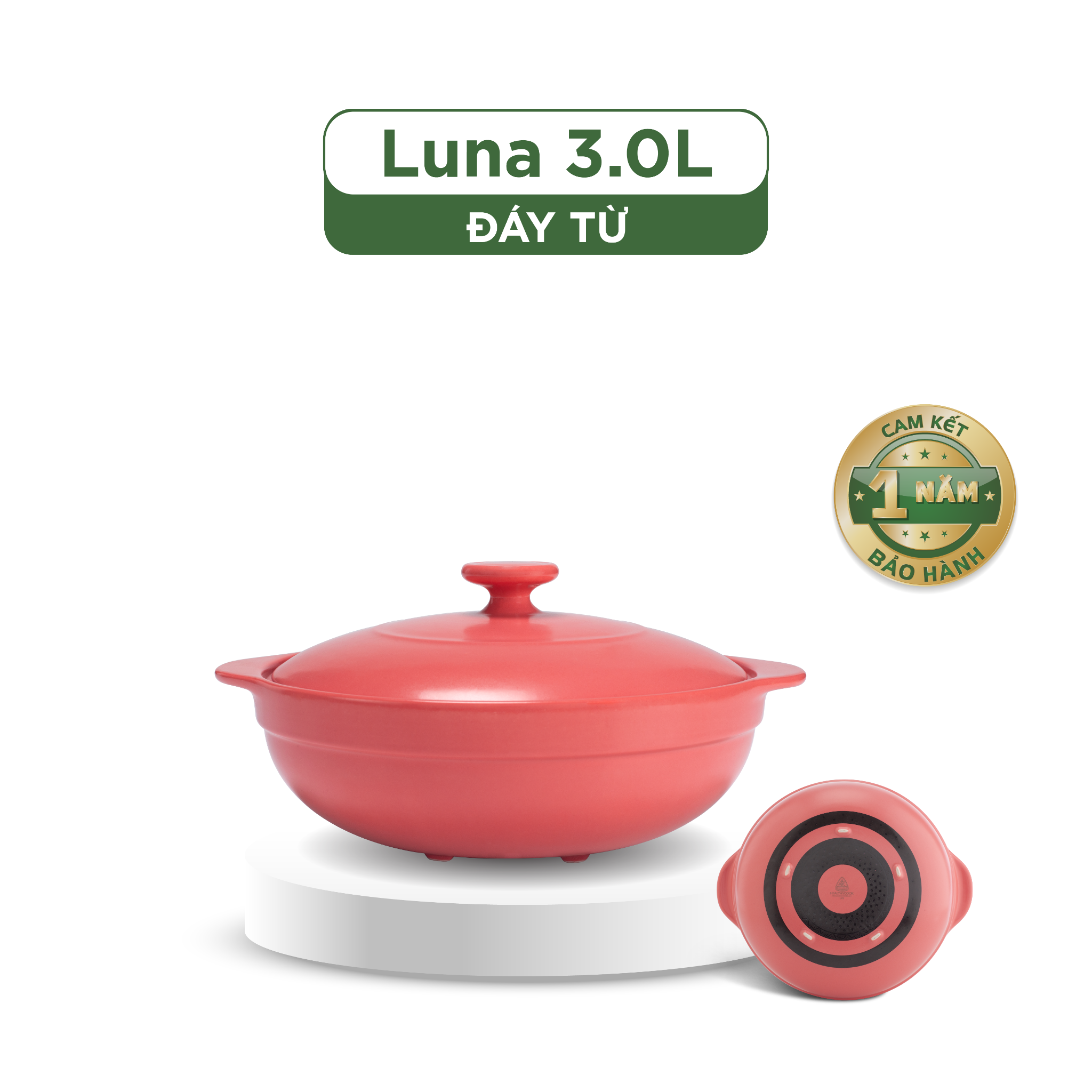 Nồi dưỡng sinh Luna (Nồi cạn) 3.0 L + nắp (CK) (bếp từ) - HealthyCook - Màu Đỏ