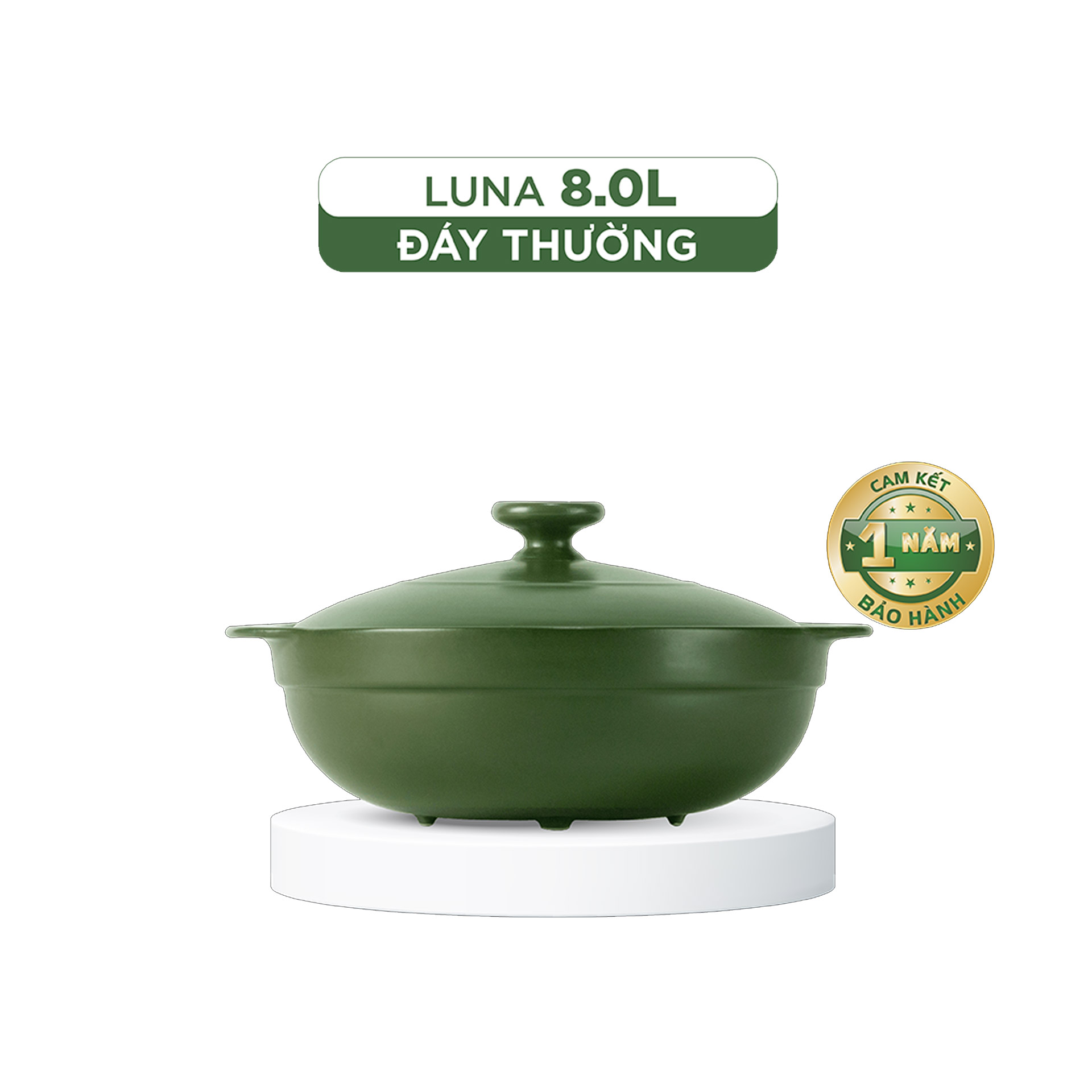 Chảo dưỡng sinh Luna 8.0L+ nắp - HealthyCook - Xanh rêu