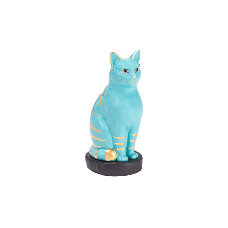 Mèo Đại Cát - Trang trí vàng (17.4 cm) - Xanh Dương Nhạt