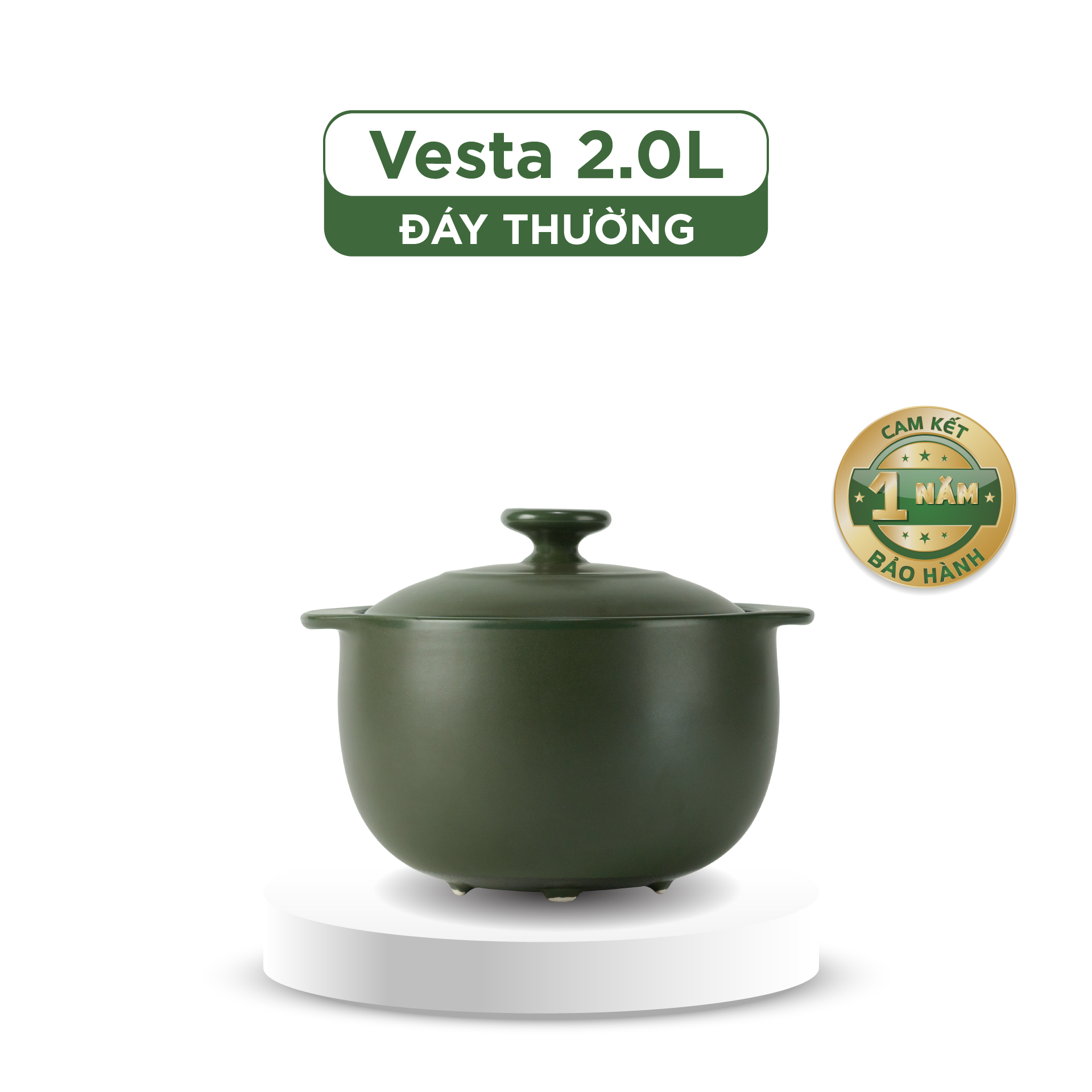 Nồi dưỡng sinh Vesta 2.0 L + nắp (CK) - Healthy Cook - Xanh Rêu