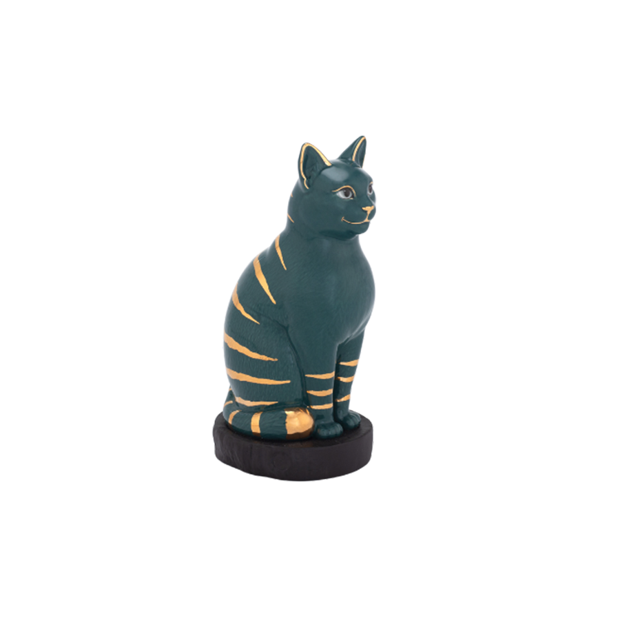 Mèo Đại Cát - Trang trí vàng (17.4 cm) - Xanh Đen