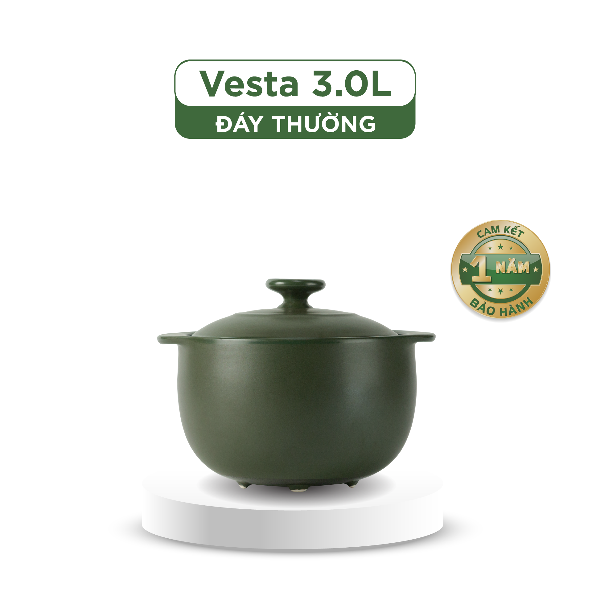 Nồi dưỡng sinh Vesta 3.0 L + nắp (CK) - Healthy Cook - Xanh Rêu