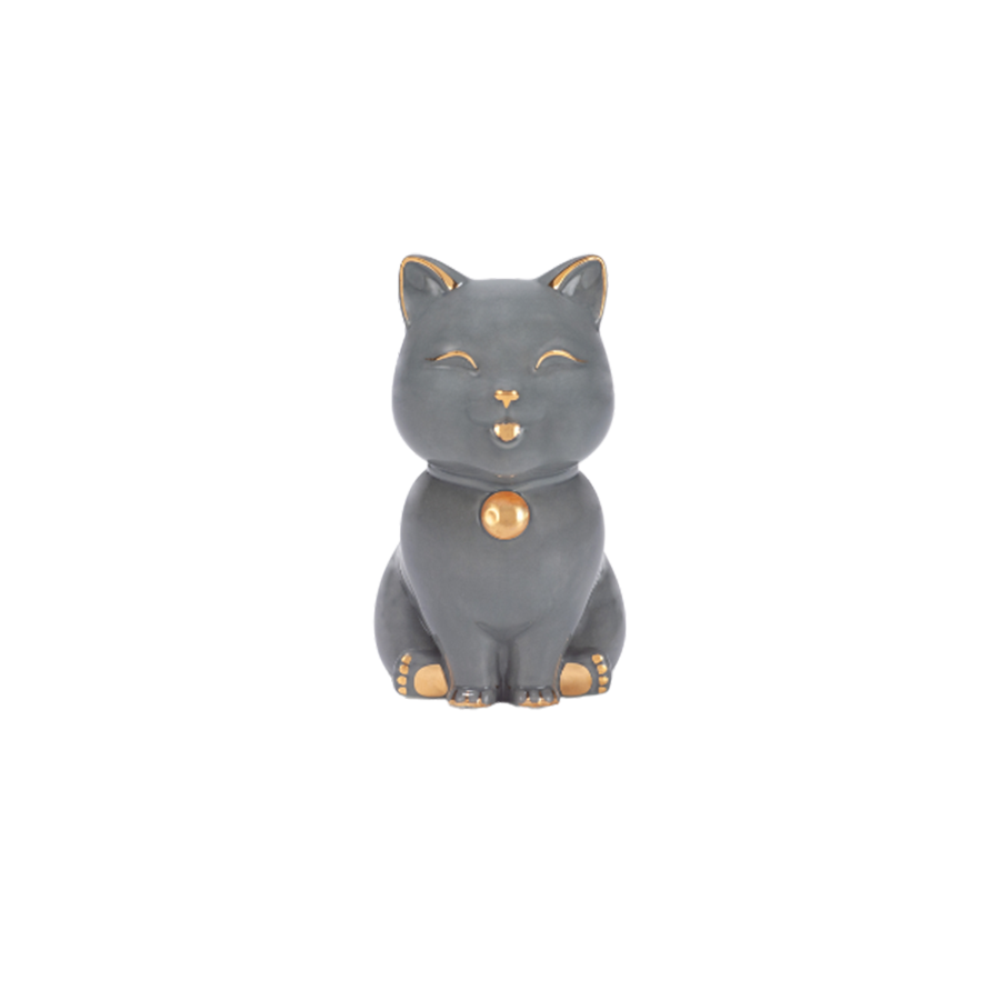 Mèo Vạn Phúc Trang trí vàng (9.5 cm) - Màu Xám