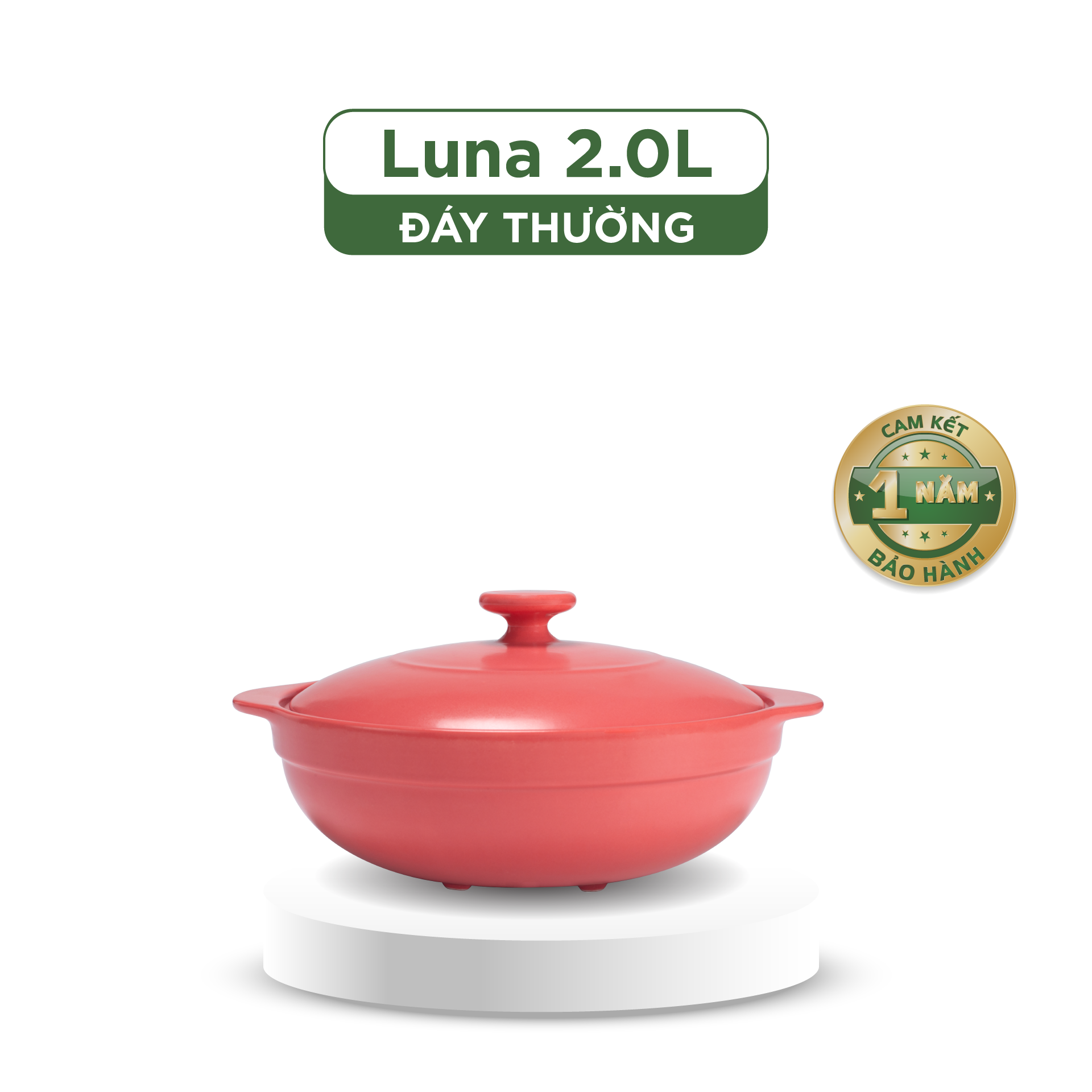 Nồi dưỡng sinh Luna (Nồi cạn) 2.0 L + nắp (CK) - màu đỏ