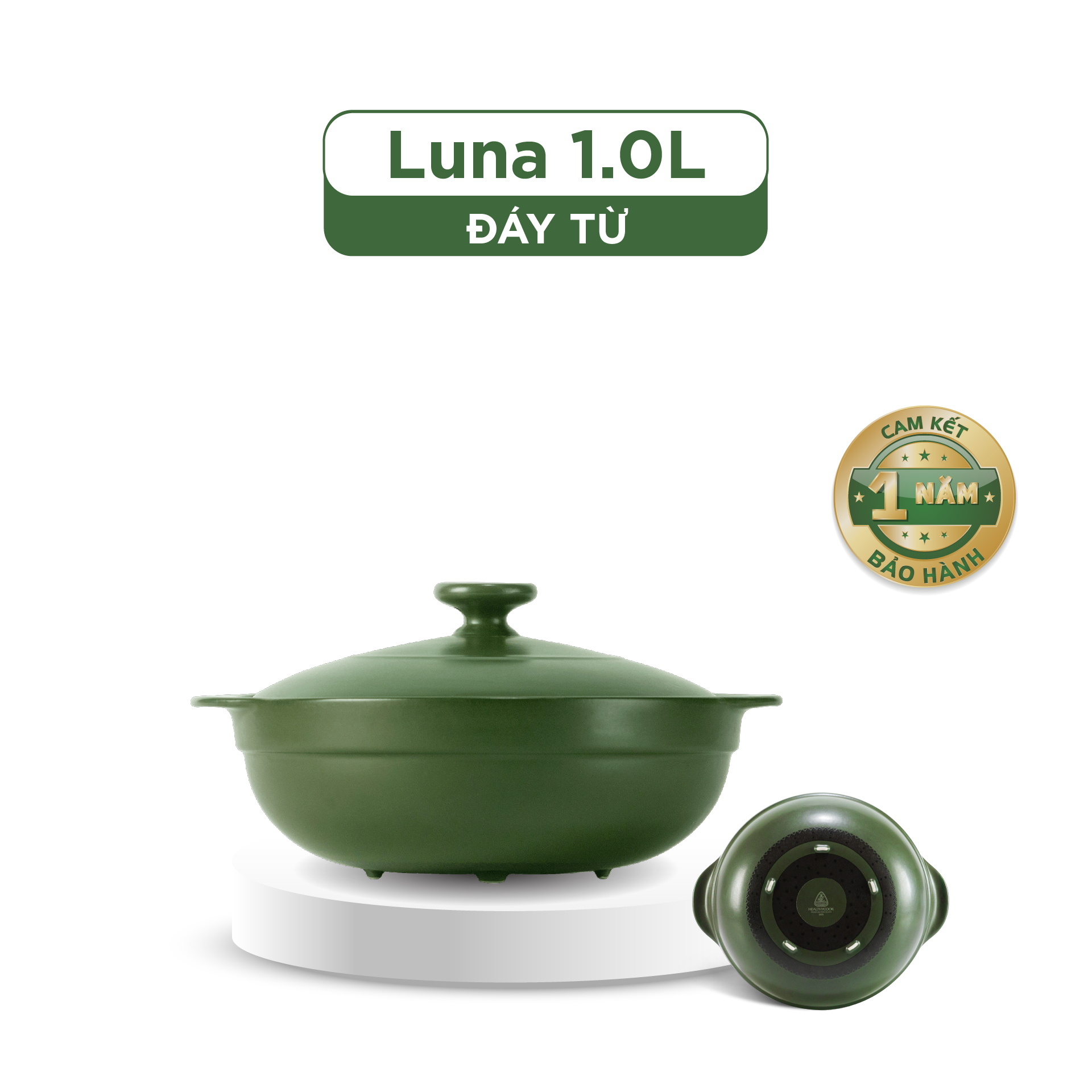 Nồi dưỡng sinh Luna (Nồi cạn) 1.0 L + nắp (CK) (bếp từ) - Xanh Rêu