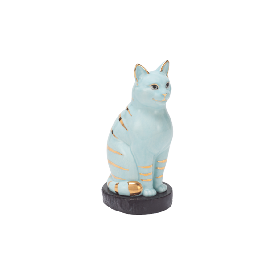 Mèo Đại Cát - Trang trí vàng (17.4 cm) - Xanh Ngọc