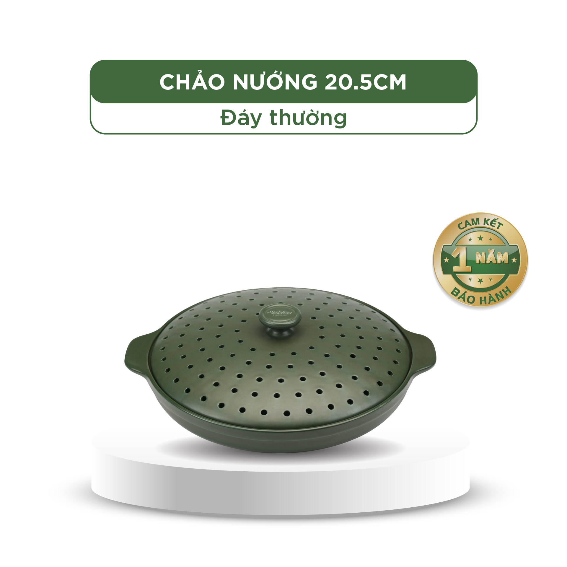 Chảo nướng dưỡng sinh 20.5 cm + nắp có lỗ - Healthy Cook - Xanh Rêu