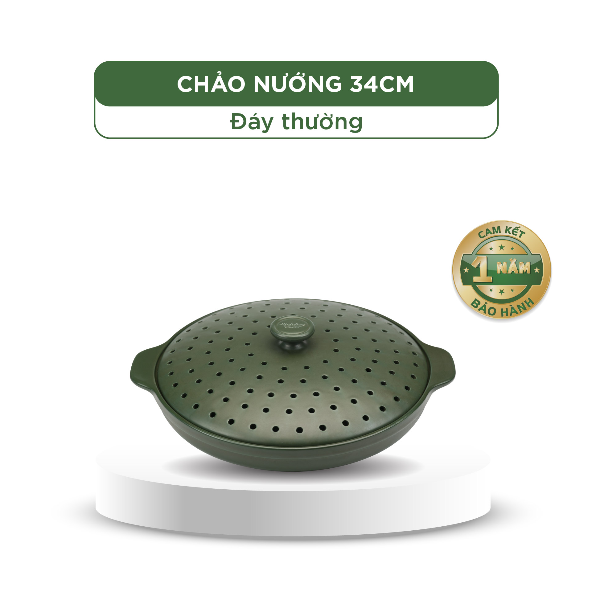 Chảo nướng dưỡng sinh 34 cm + nắp có lỗ - Healthy Cook - Xanh Rêu