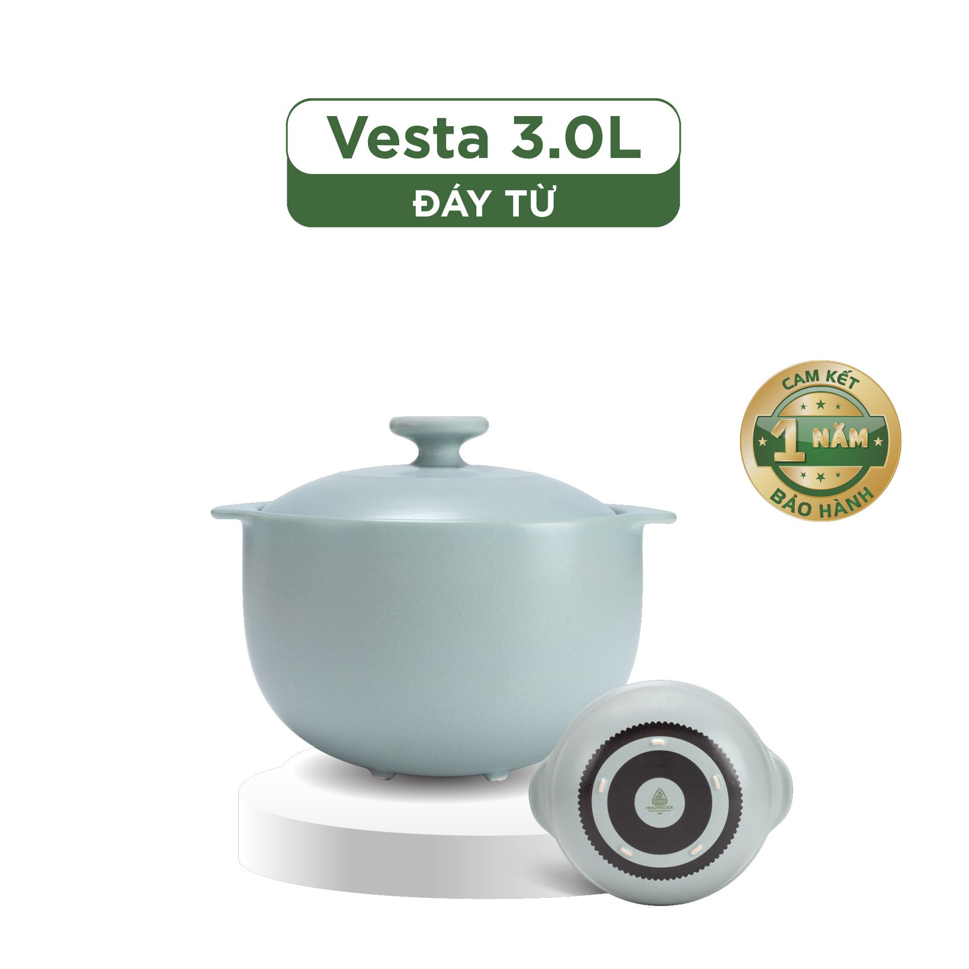 Nồi dưỡng sinh Vesta (Nồi tròn cao) 3.0 L + nắp (CK) (bếp từ) - Màu Xám 2